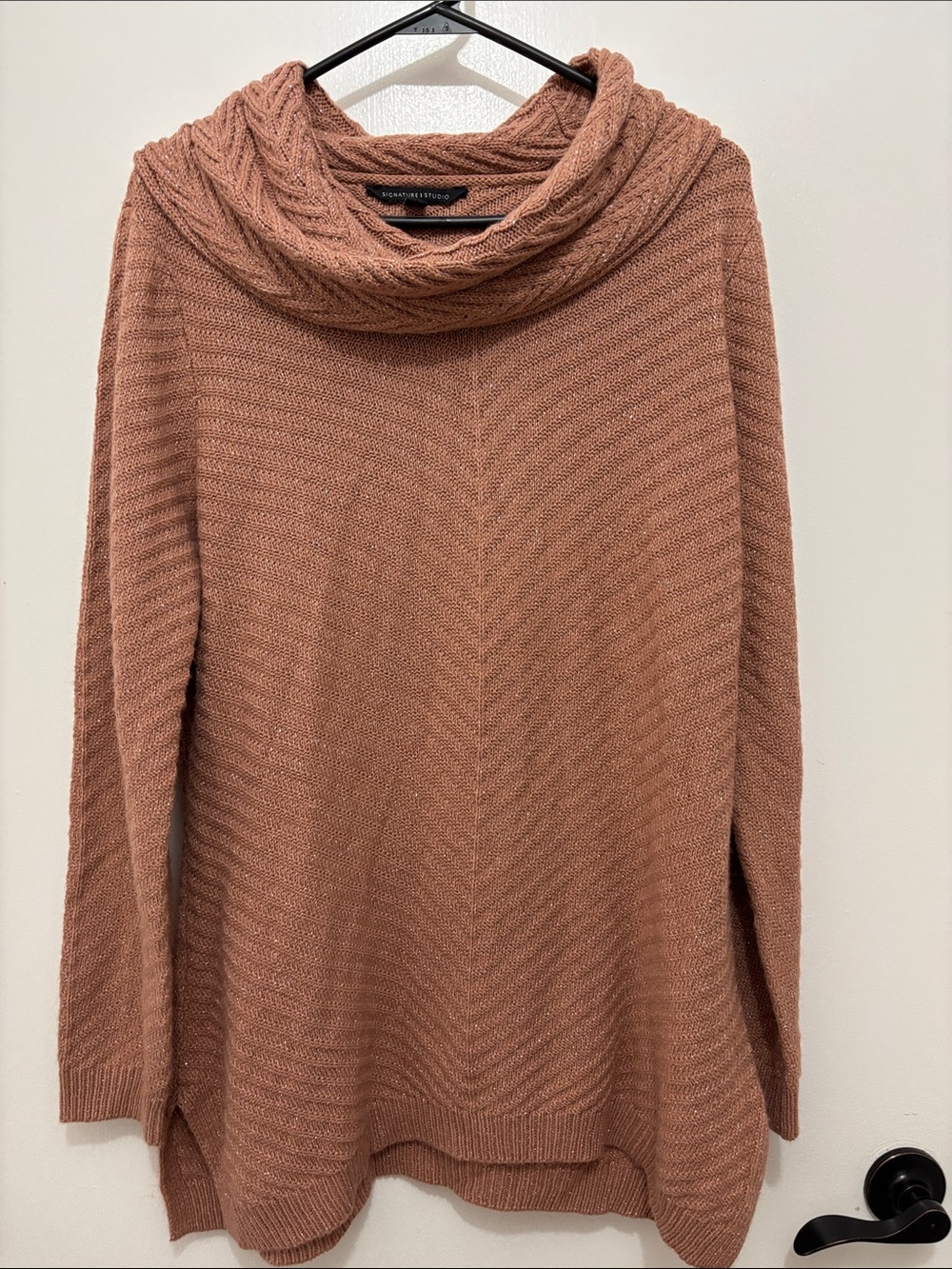 Signature Studio XL Cowl Neck Sweater in Dusty Rose with sparkles